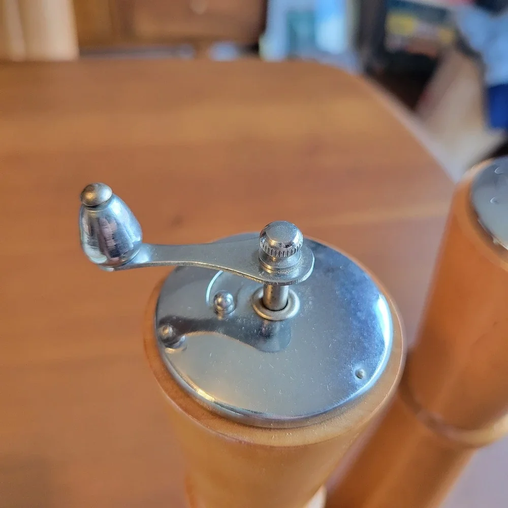 Vintage Wood Salt Shaker and Pepper Mill Set Made in Japan 10in MCM Original Box